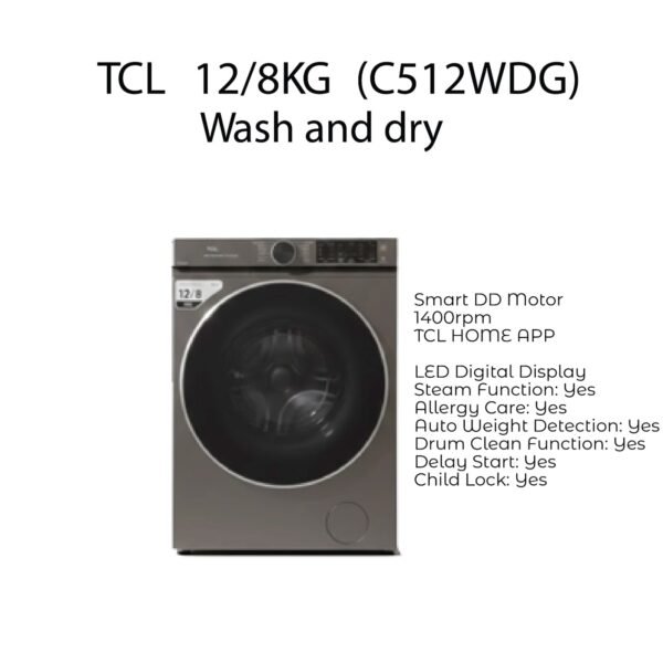 TCL C512WDG 12KG/8KG Washer & Dryer Smart DD Motor